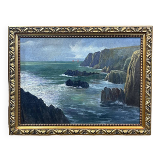 Falaises bretonnes par Georges Eveillard (1879-1965)  - Huile sur toile