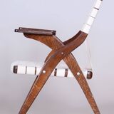 Fauteuil Art Déco restauré, par Jan Vaněk, chêne, coton, tchèque, années 1940