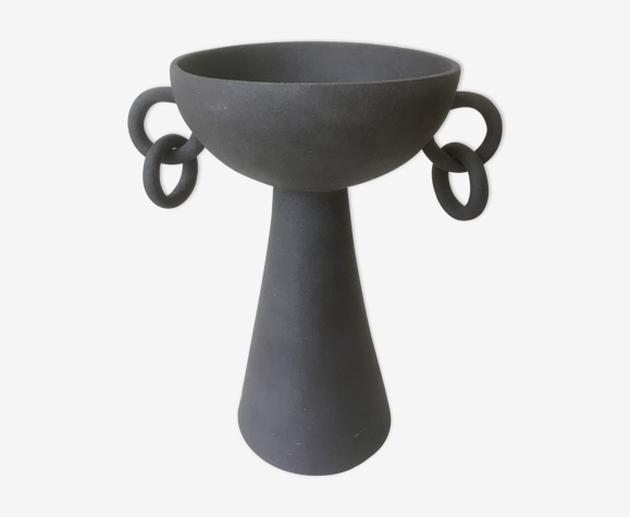 Vase anneaux en grès chamotté noir