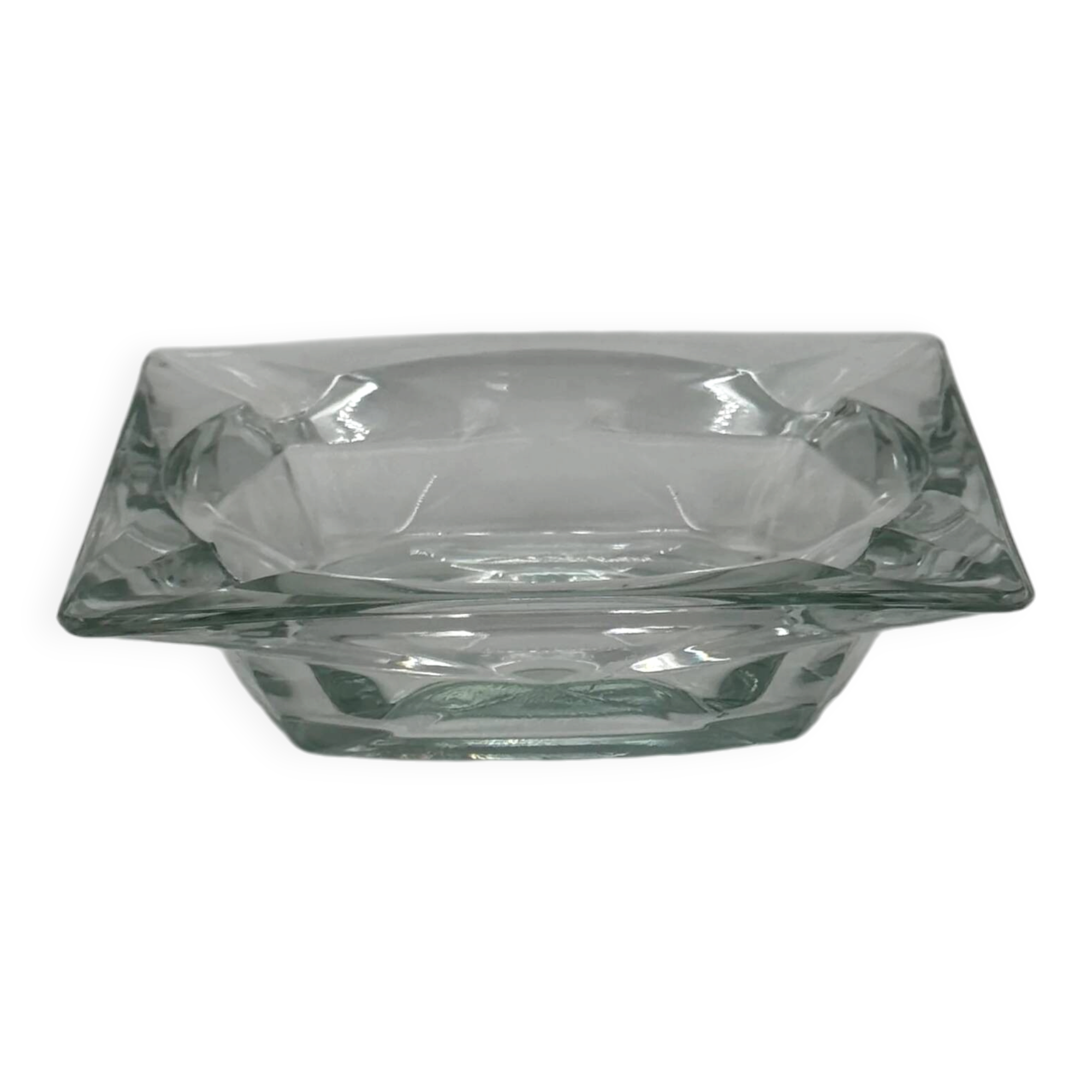 Vintage square glass ashtray, minimalist design.