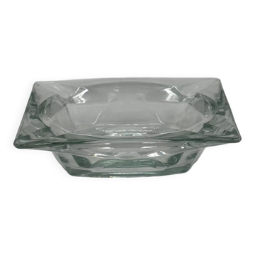 Vintage square glass ashtray, minimalist design.