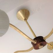 Four-burner chandelier in brass and two-tone glass Scandinavian style / vintage 60s-70s