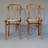 Fake pair of Kohn and Turpe tanned bistro chairs, circa 1900,