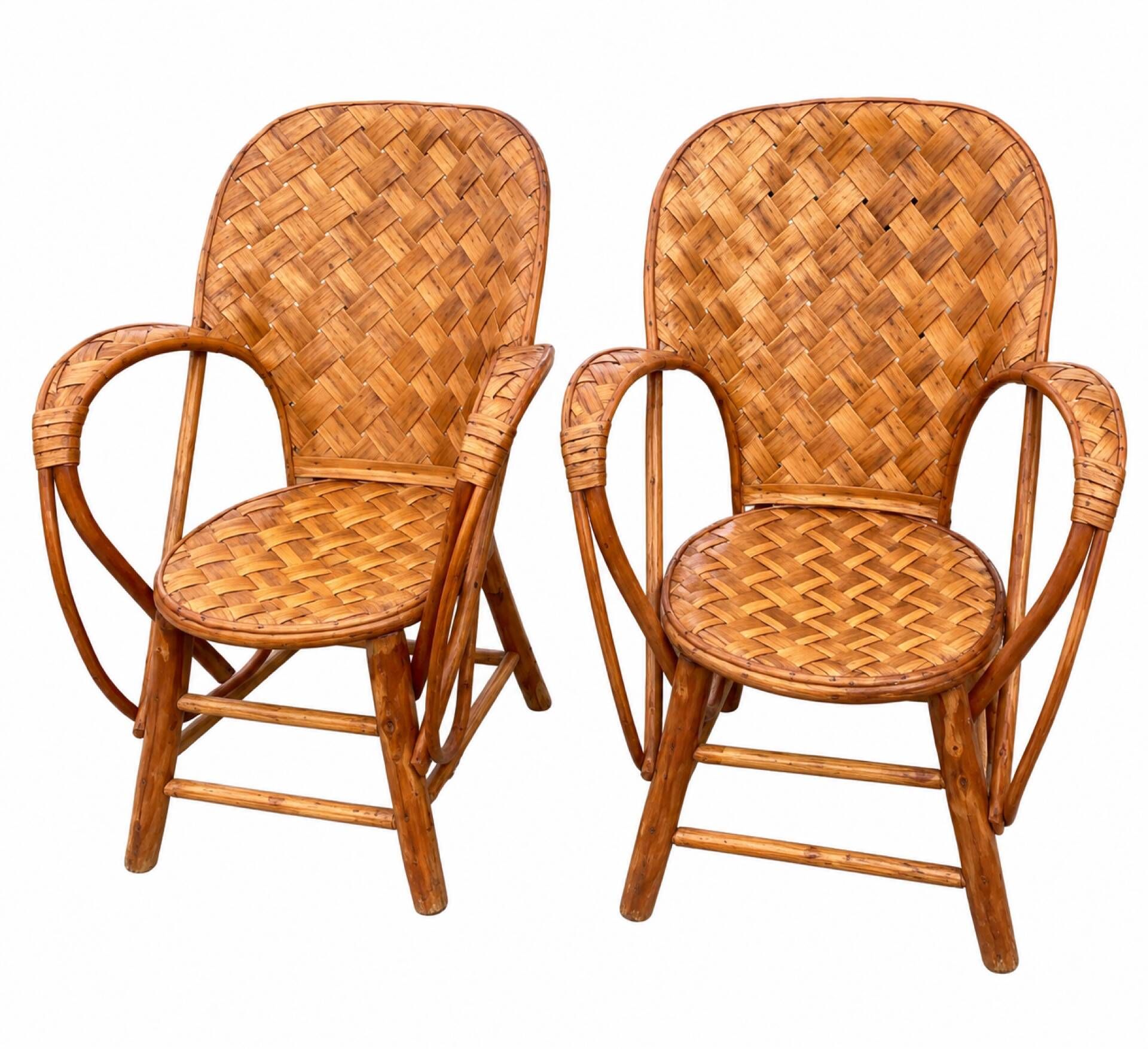 Ensemble de jardin vintage en rotin tressé –table ronde et 4 fauteuils