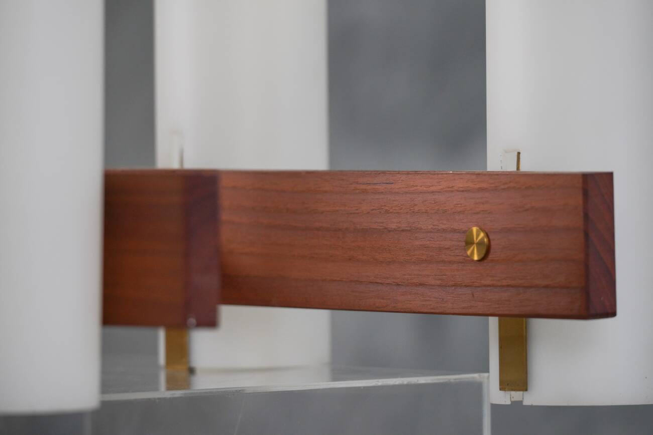 Vintage Danish teak and brass ceiling lamp, Denmark 1970s