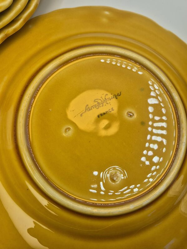 Lot 11 assiettes dessert Sarreguemines barbotine fruits 19cm vintage rare