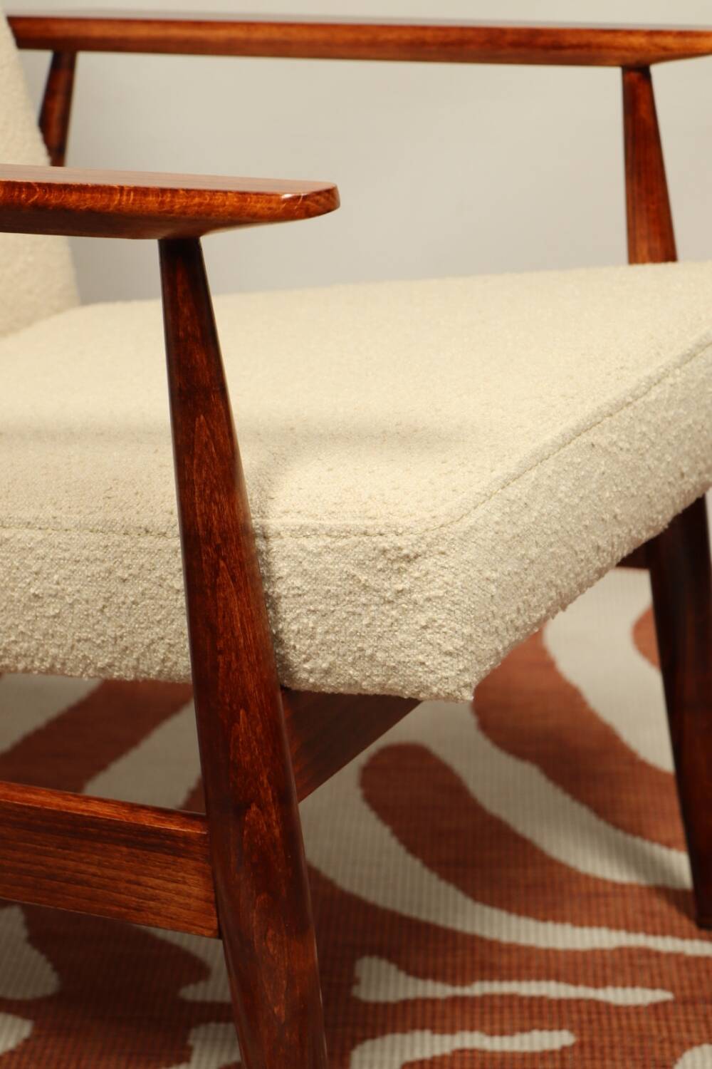 Scandinavian armchair and foot rest beige boucle design by H.lis
