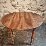 Antique walnut drop-leaf dining table – French round table 110 cm