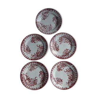 Lot de cinq assiettes dessert terre de fer Iris