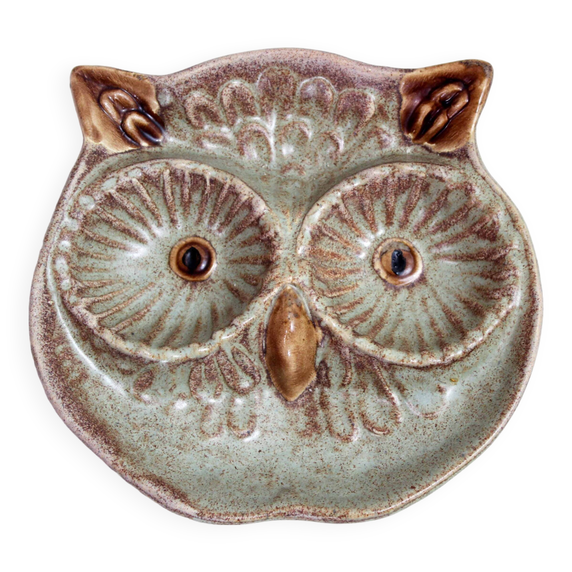 Décoration murale ou vide poche en céramique de Vallauris, Hibou en céramique 1970