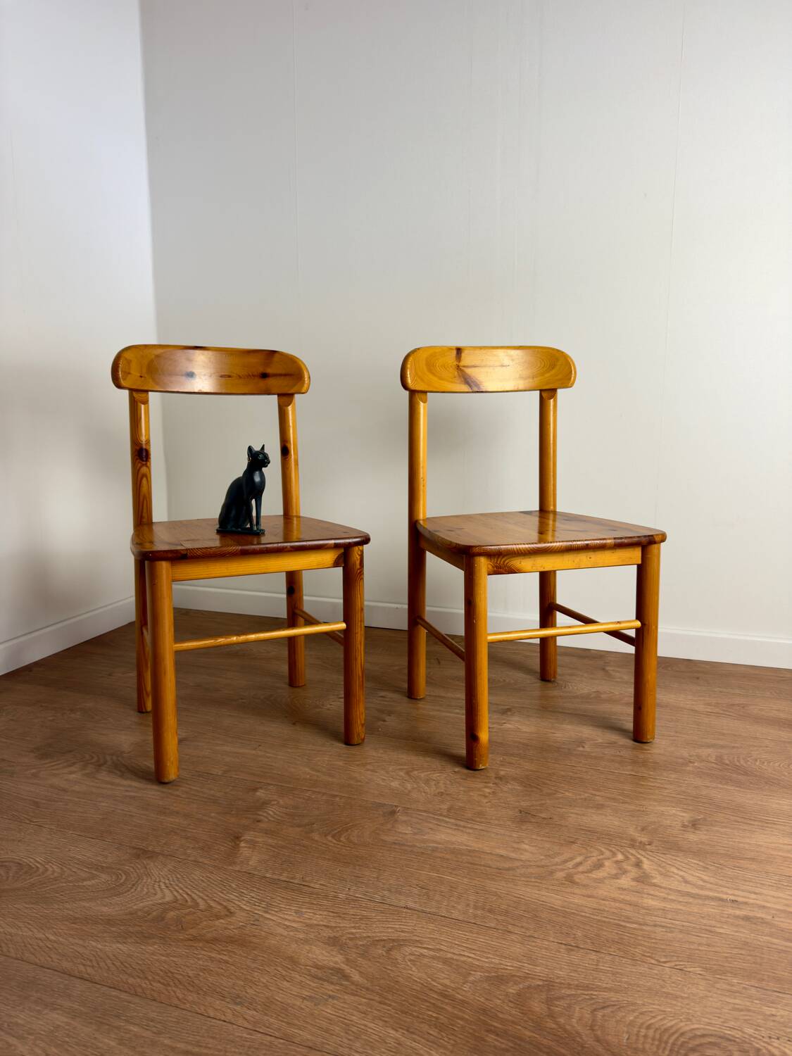 Pair of solid pine chairs, rustic chic feel