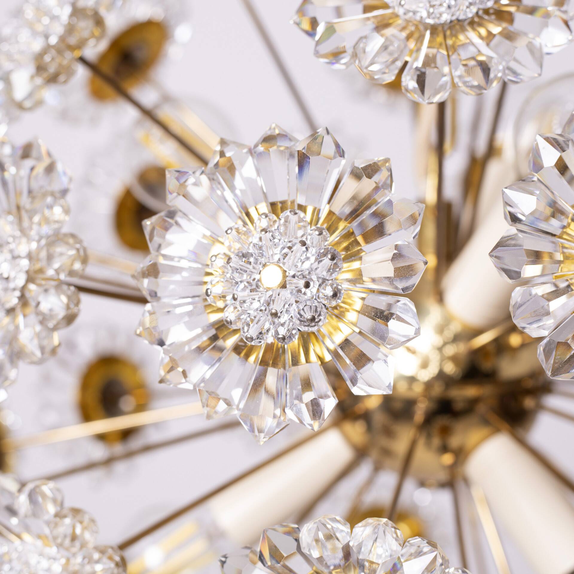 Sputnik Chandelier by Kamenicky Senov, Czechoslovakia, 1970s, Brass / Glass