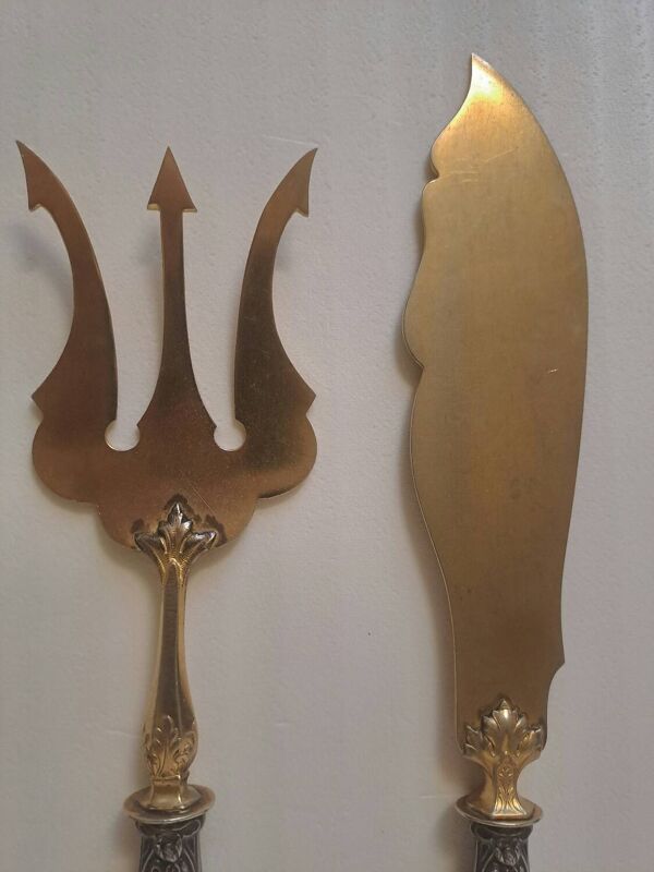 Service à  poisson dans son coffret argent et métal doré Art Nouveau