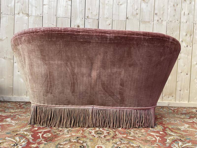 Canapé - Banquette Crapaud époque Napoléon III velours rose