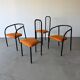 Set of 4 Italian design chairs in vintage black metal and chrome.