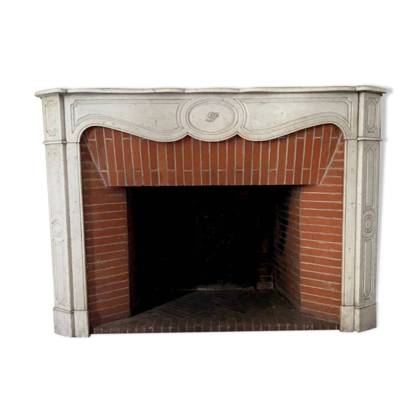 Louis XV style fireplace Model Pompadour White Carrara marble 20th century