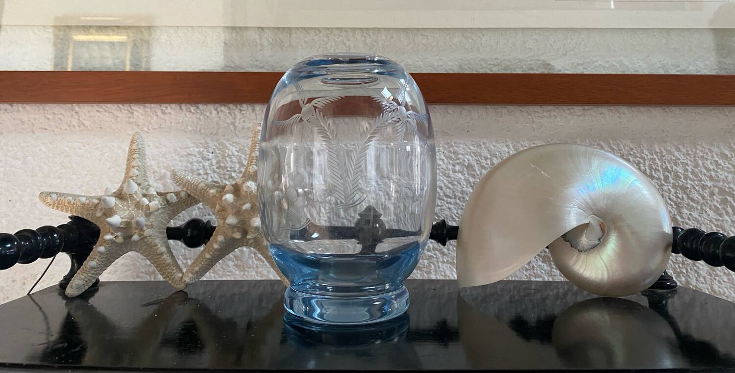 Vintage engraved crystal vase