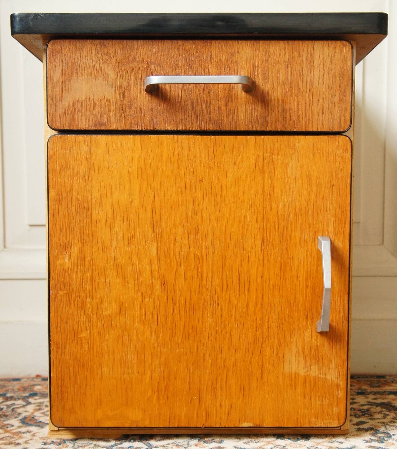 Bedside table in blond wood & Formica 1960