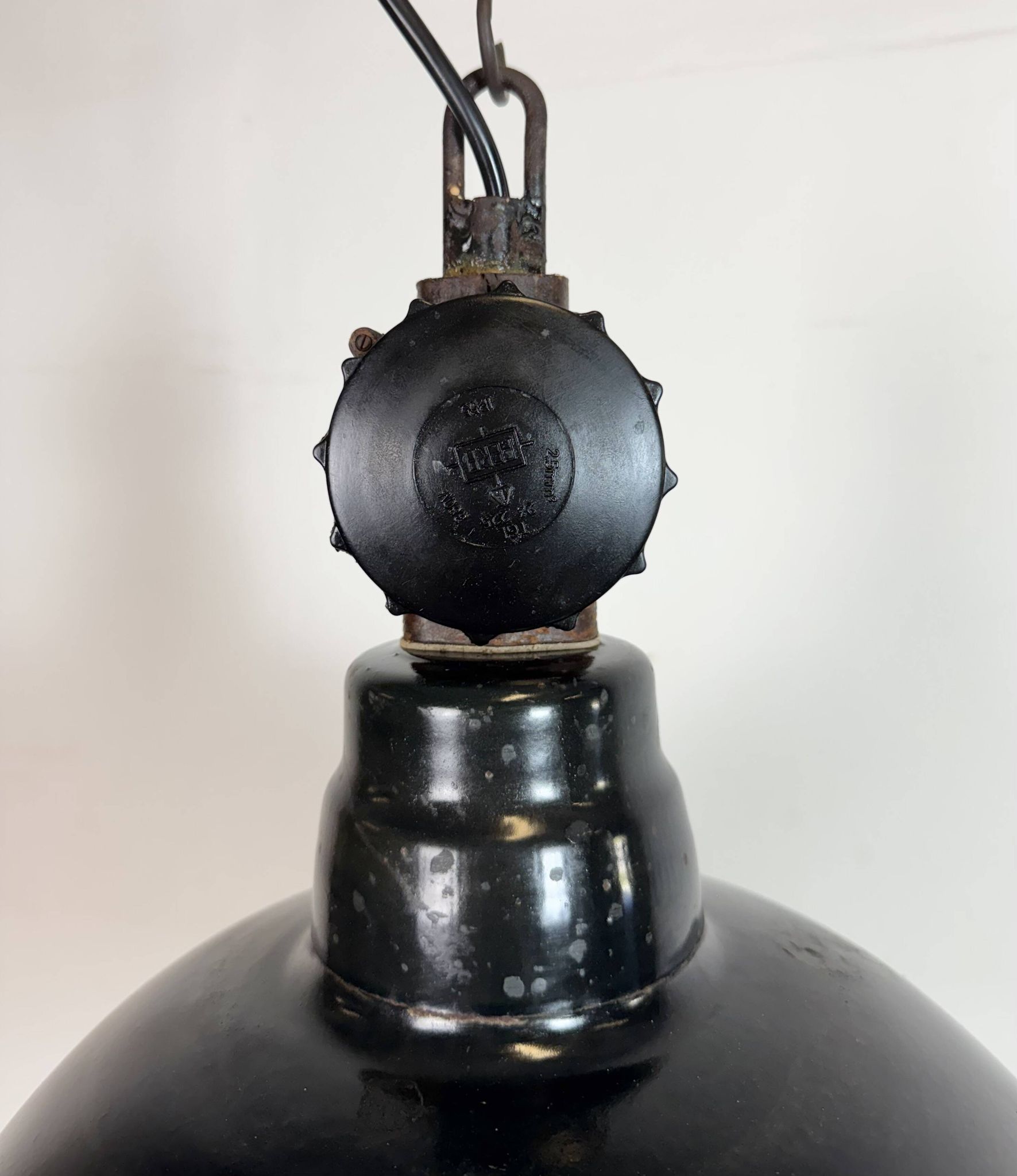 East German Black Enamel Factory Light by Lbd Veb Leuchtenbau Dresden, 1950