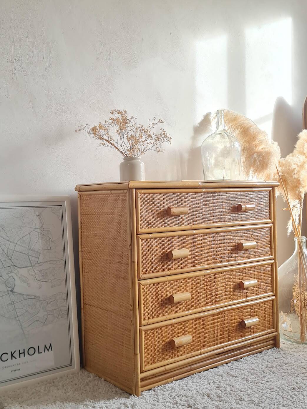 Rattan chest of drawers circa 1960s