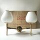 2 double wall lights in brass and white opaline glass, Arlus design 1950