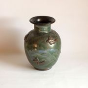 Art Deco Stoneware Vase with Fish Reliëf by Roger Guerin, Belgium, 1920s
