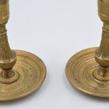 Pair of gossip candle holders in bronze and brass gilded period