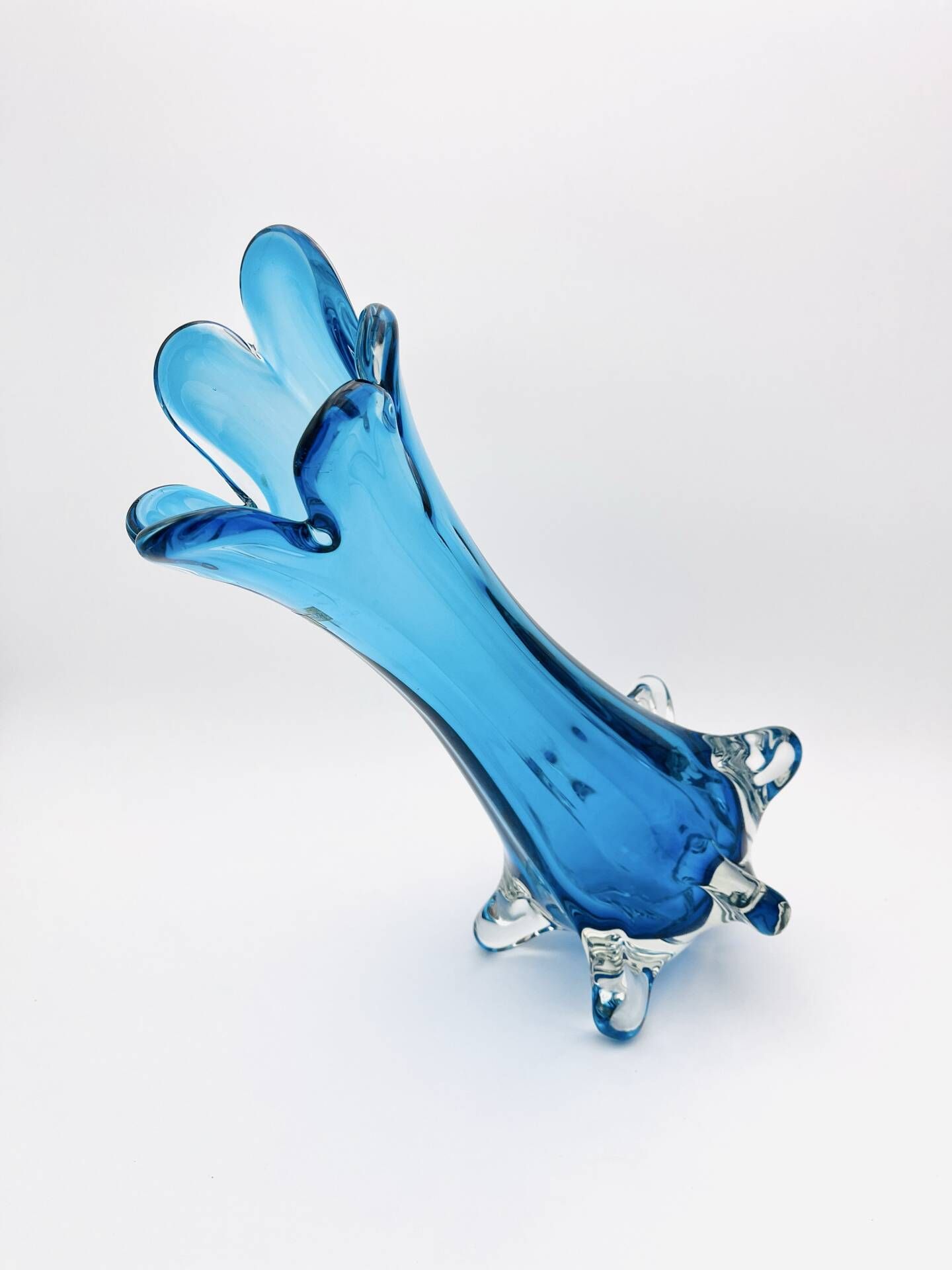 XXL Murano Vase Fratelli Toso Sommerso Blue 44cm 4.7kg Labelled 70s