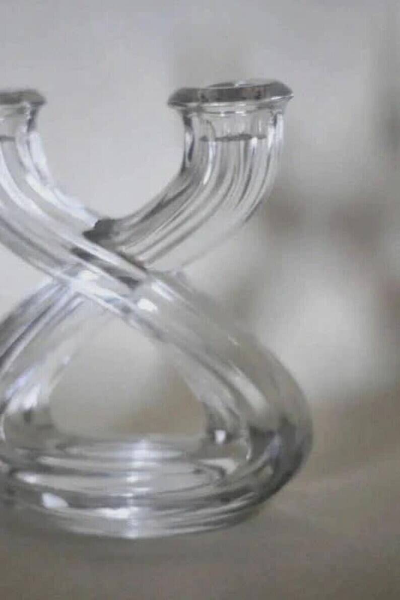 Vintage crystal candlestick from Vannes - Stamped French glass chandelier - Table candle holder from the 20th-century table art collection.