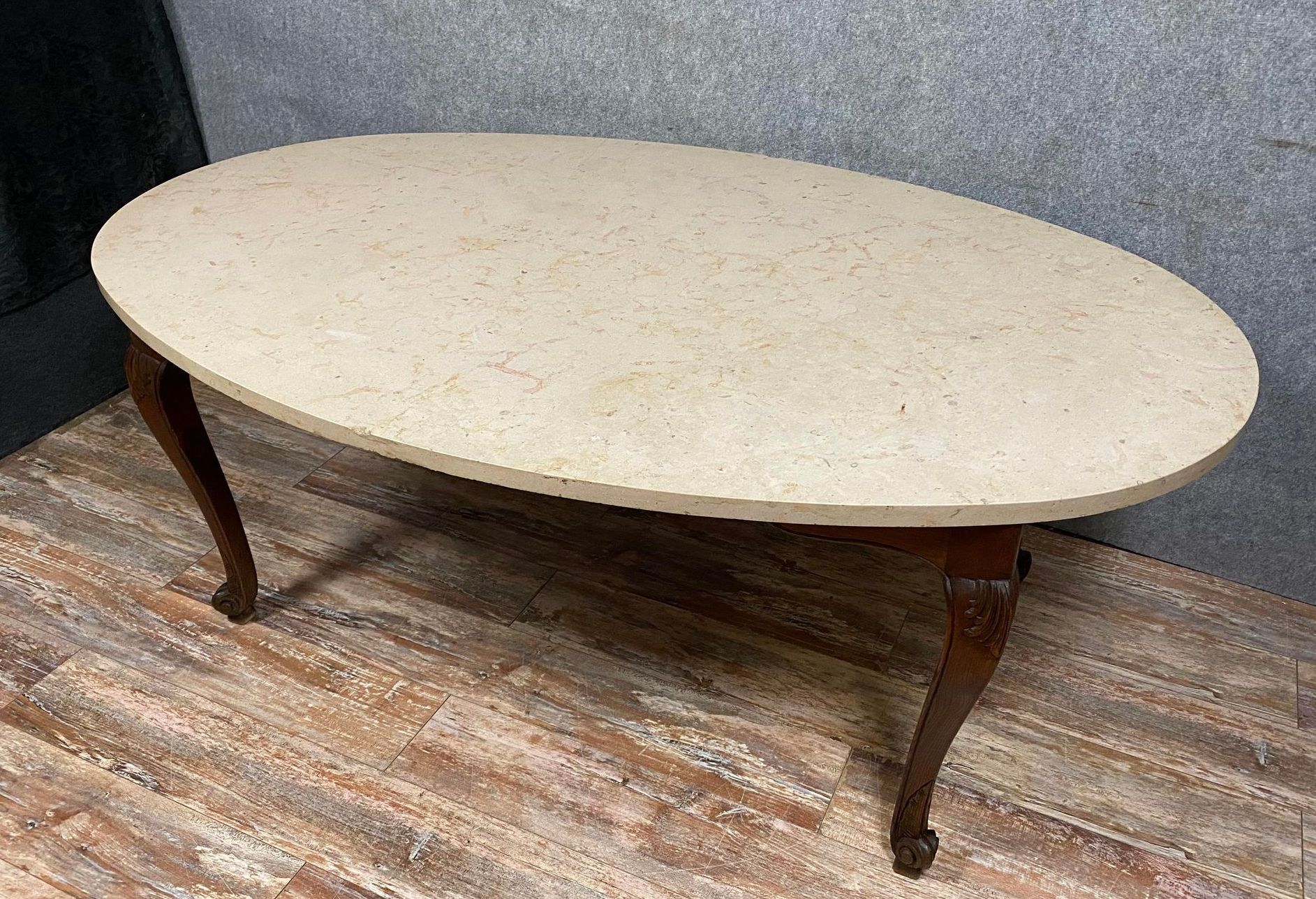 Louis XV game table with oval oak shape around 1850