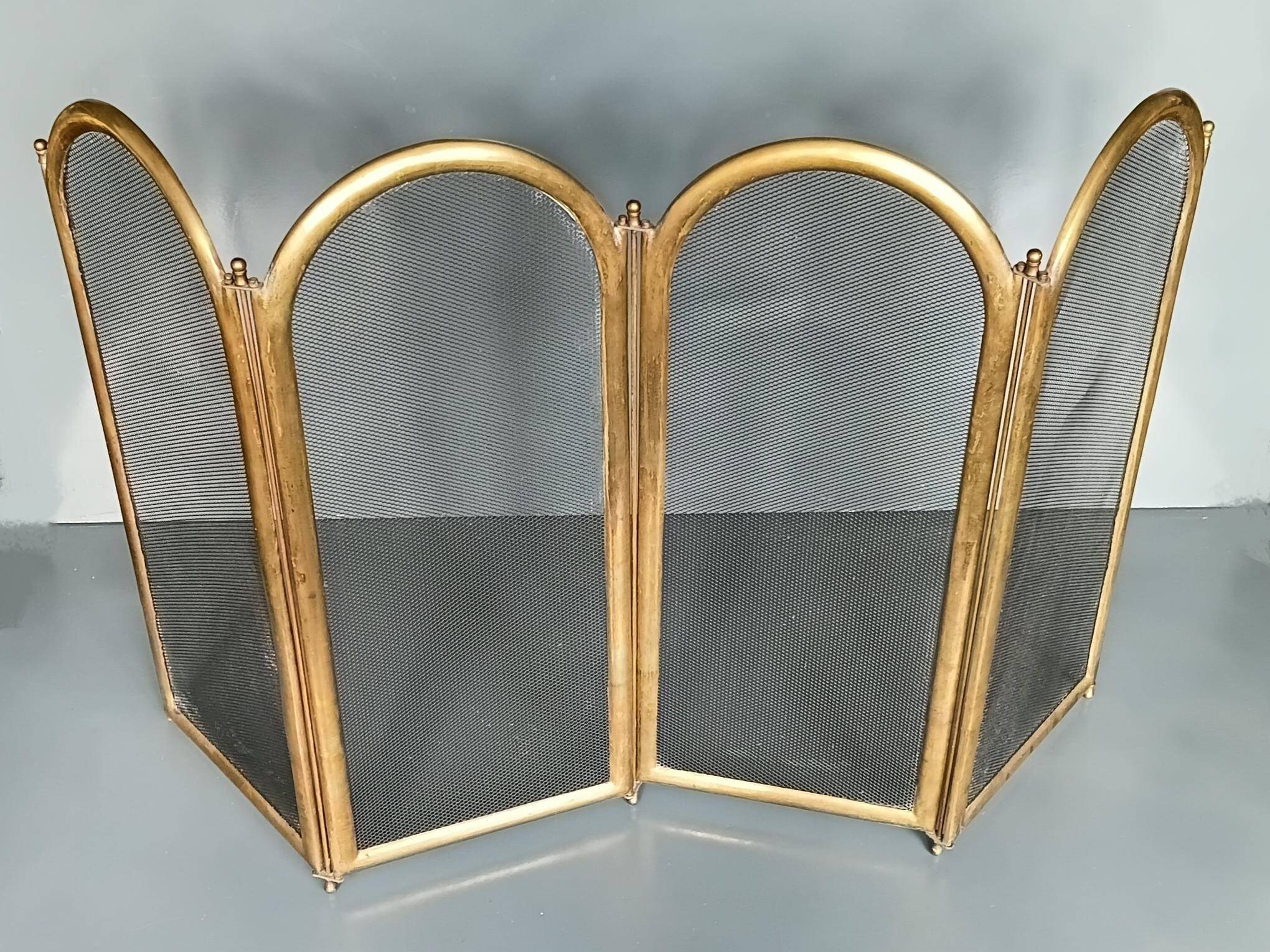 1920s brass fire screen with splash protection