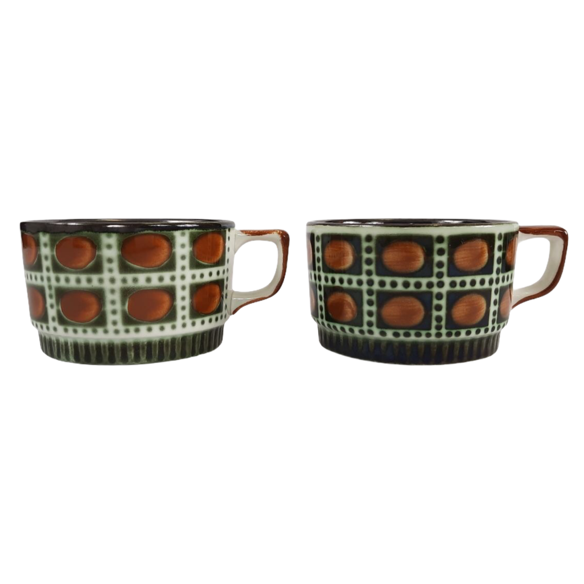 Tea service for Six vintage boch pattern brown, white and green
