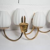 Pair of 1960 opaline and brass wall lights from Italy