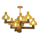 Large Vintage Rustic Wooden Chandelier Amber Glass shades Carved Wood 1980