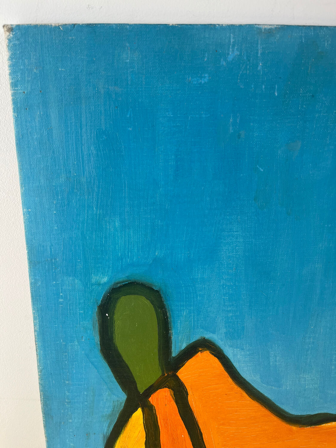 Abstract woman lying down, oil on cardboard signed.
