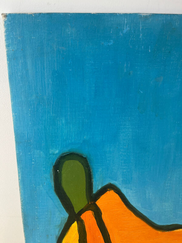 Abstrait femme allongée, huile sur carton signée