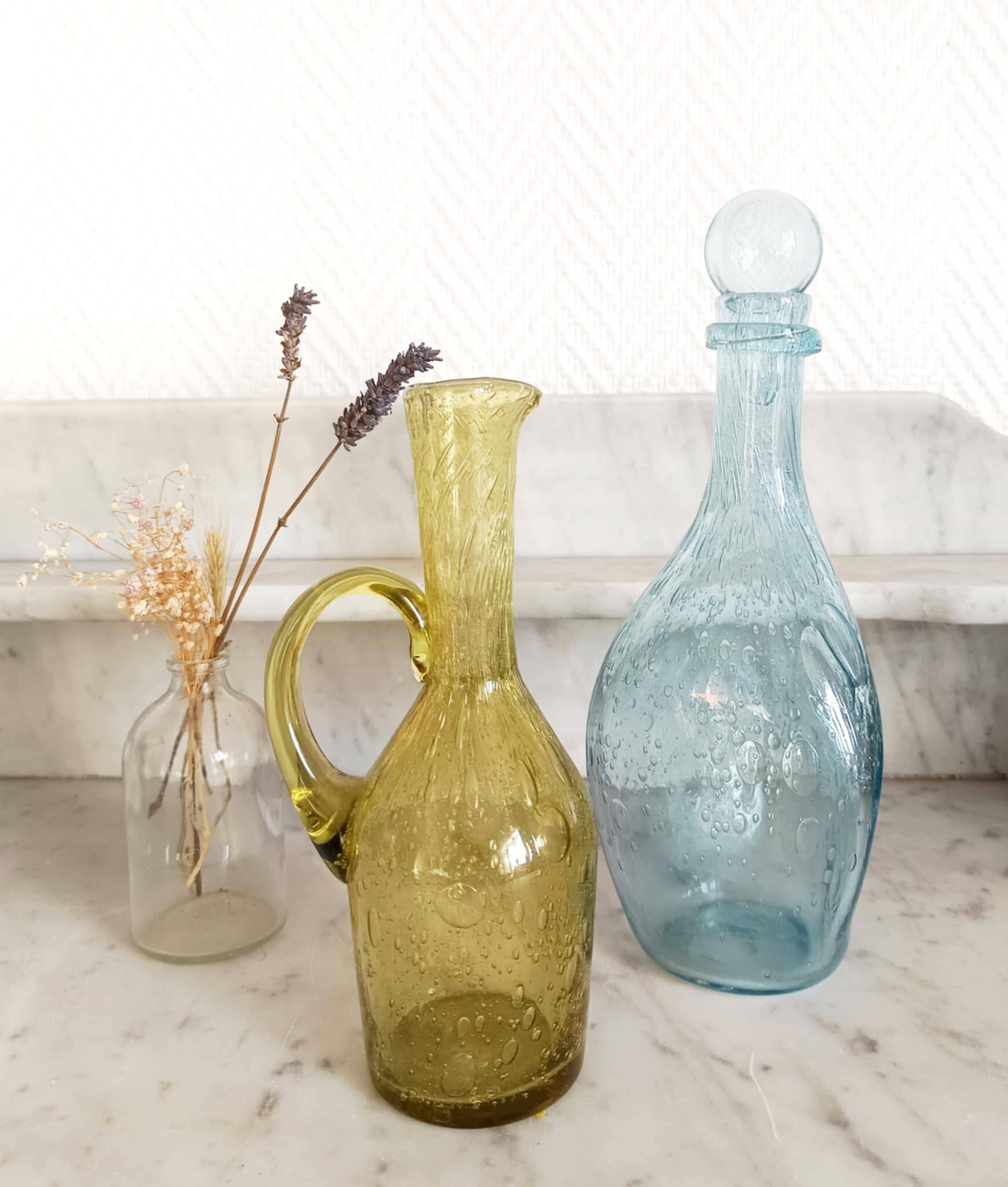 Two bubble glass carafes