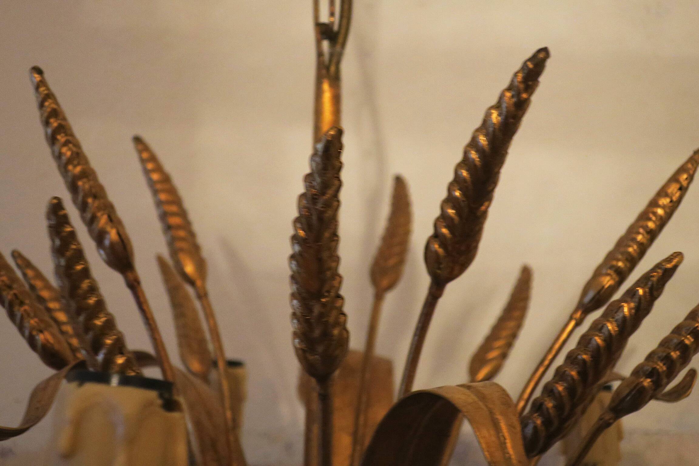 Gold plated tole wheatsheaf chandelier by Hans Kögl, 1960s