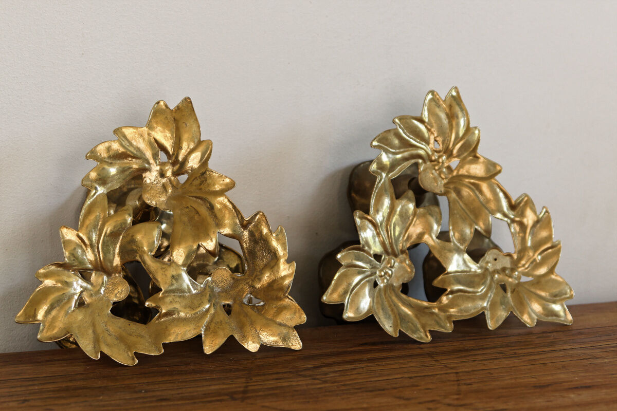 Pair of triple brass candle holders