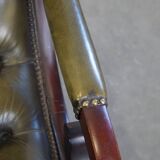 Green cow leather chesterfield armchair combined with wood