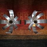 Pair of brushed steel wall lights - attr. to Jocelyne Trocmé - 1970s
