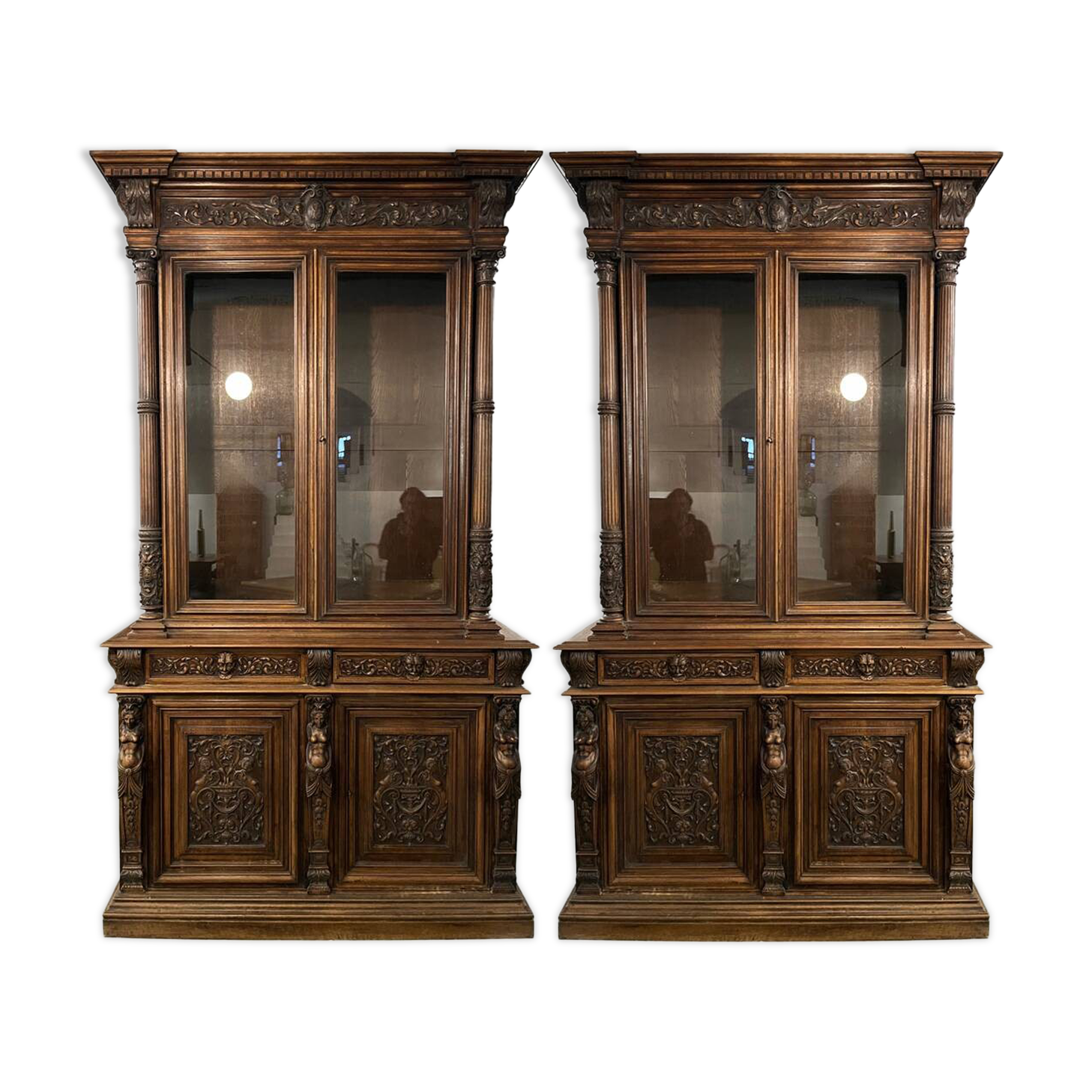 Pair of glass-fronted library cabinets