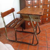 Industrial style oak and metal school desk