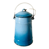 Pot à lait ancien vintage en tôle émaillée bleu dégradé