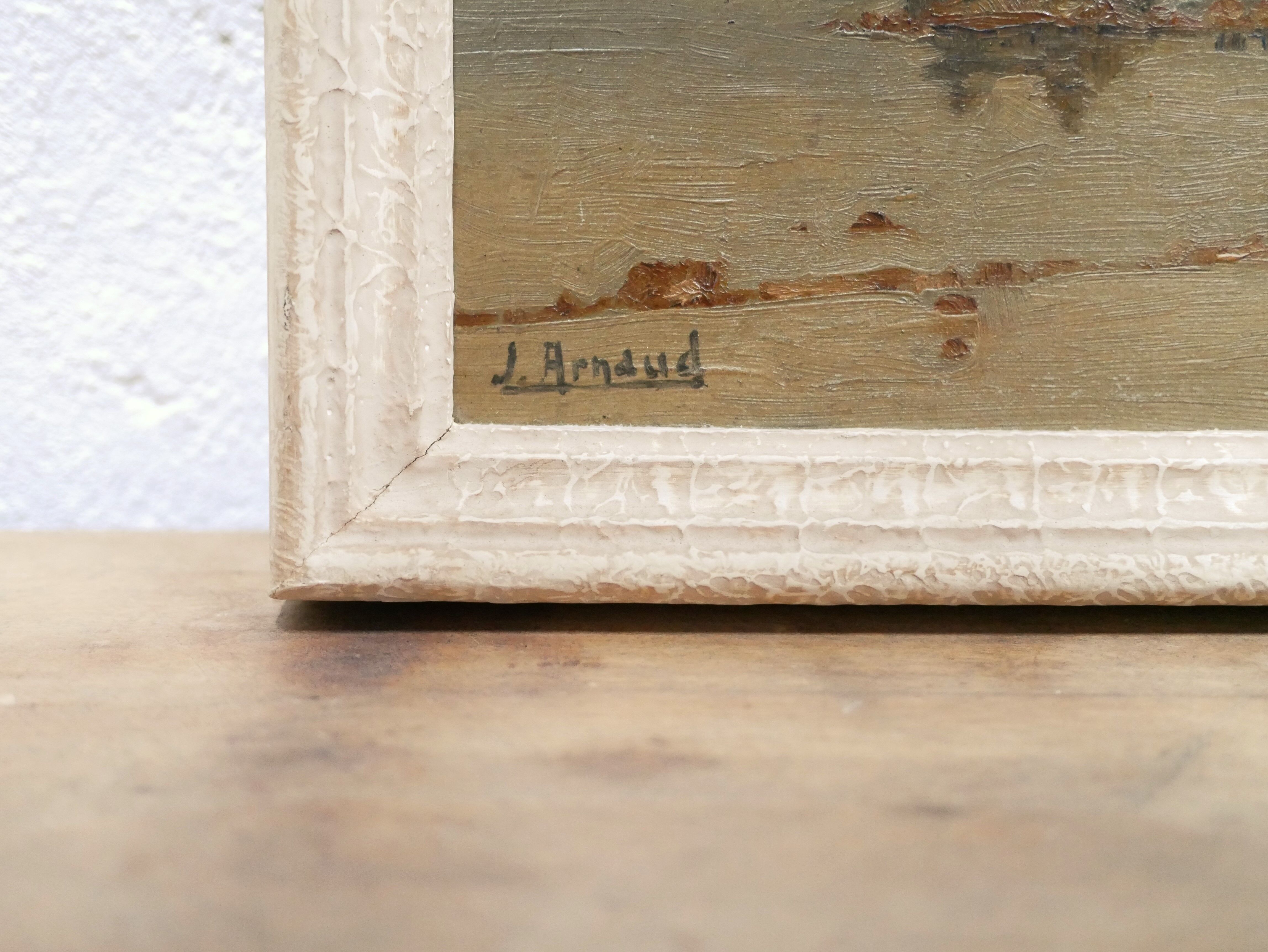 Vintage painting, oil on panel signed J. Arnaud