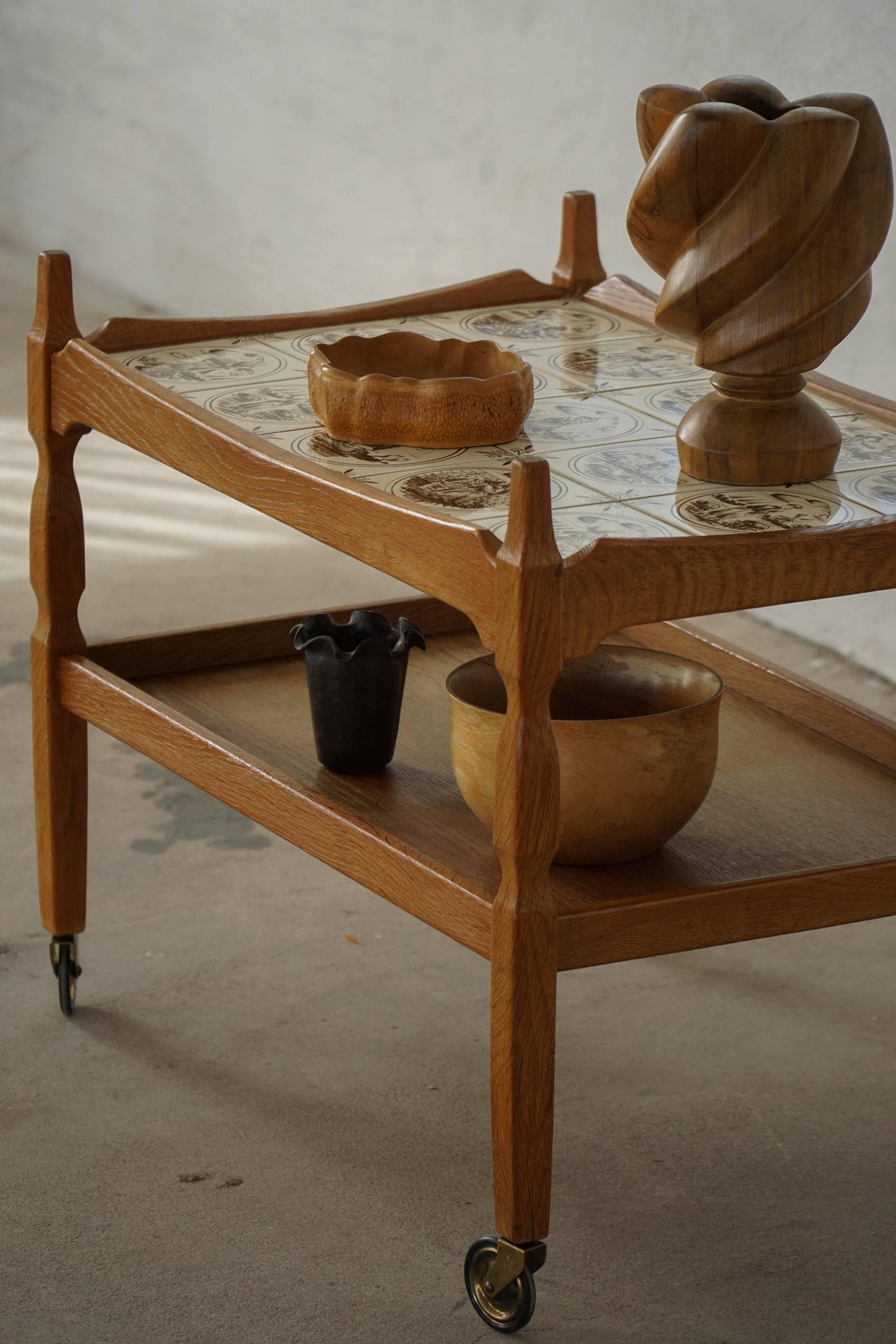 Modern Danish service trolley with tiled top, Henning Kjærnulf, Denmark, 1960s.
