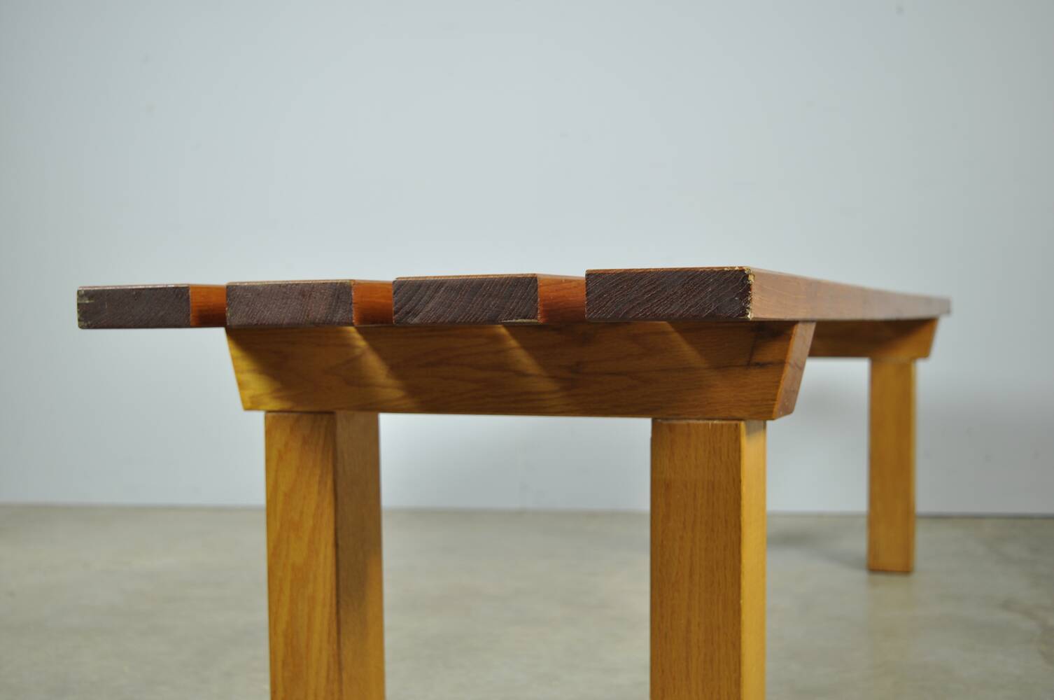 Vintage handmade robust slatted BENCH, Netherlands 1970s