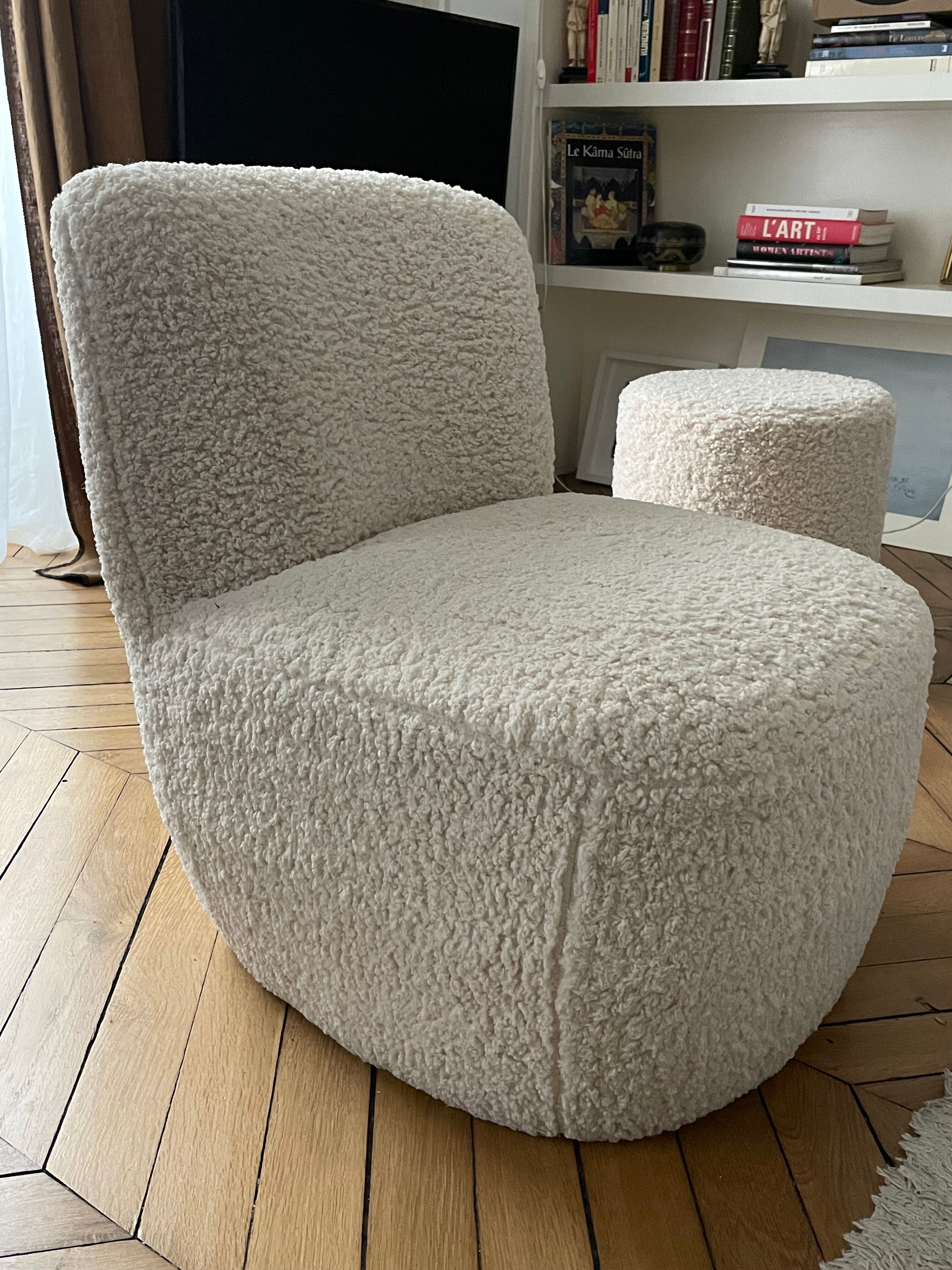 Armchair cuddly toy imitation ecru fur Eve