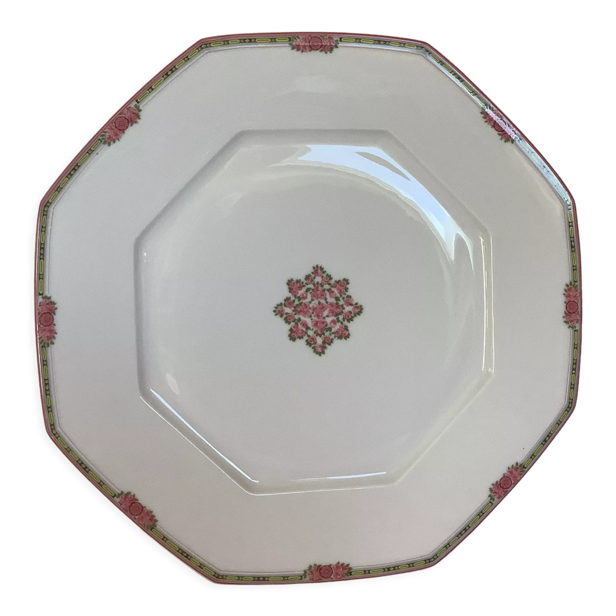Octagonal plate thousand roses pyramid field Haviland Limoges