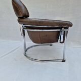 Leather armchair with tubular chrome frame, 1980s